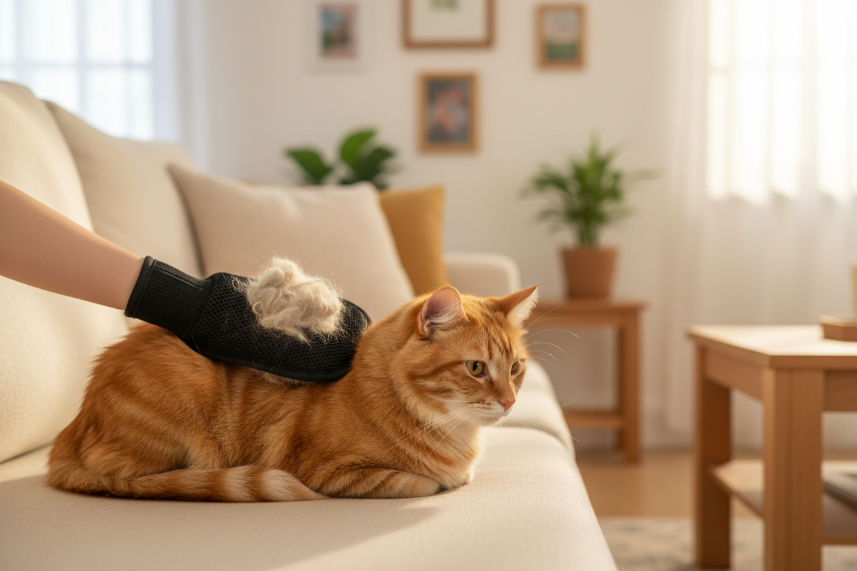 Pet Grooming Glove with Cat
