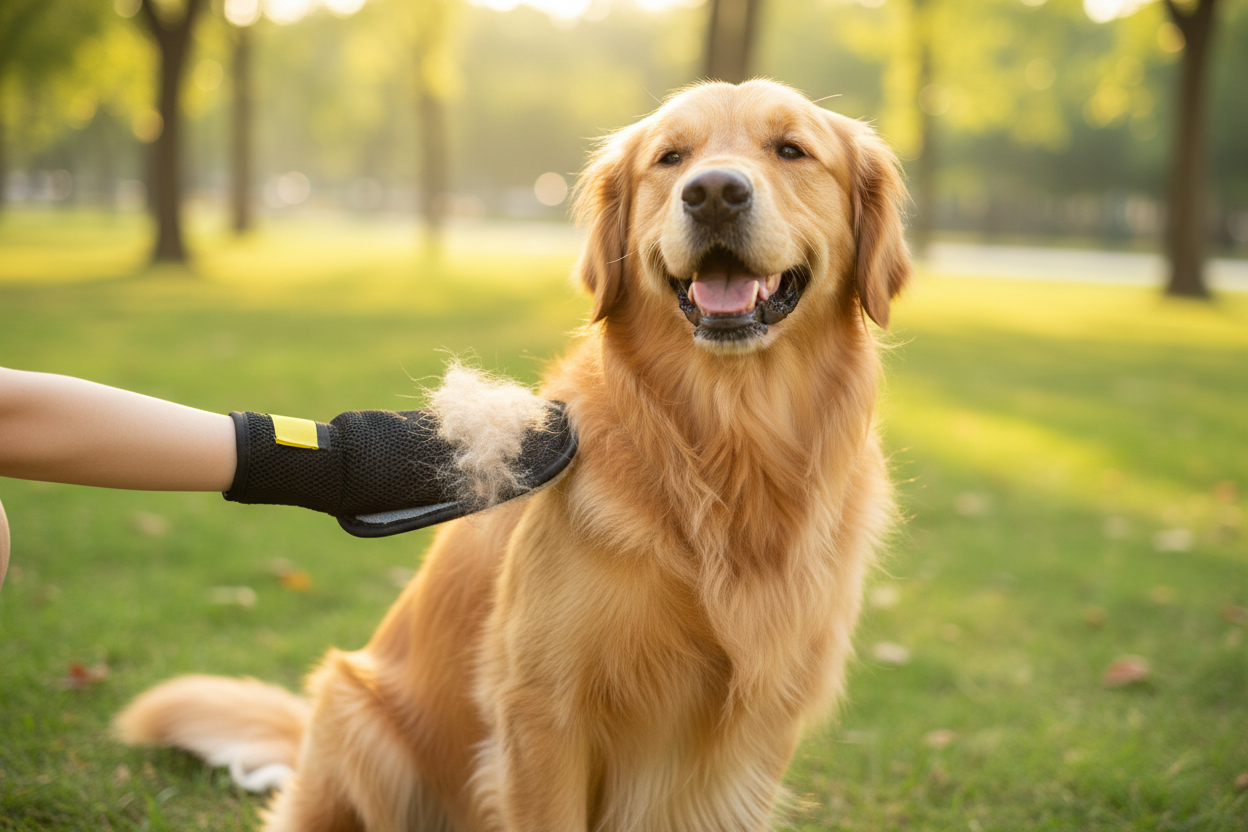 Pet Grooming Glove with Dog